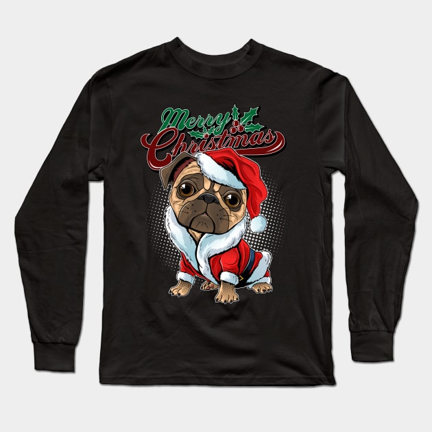 Merry Christmas sweet pug Long Sleeve T-Shirt by RockabillyM